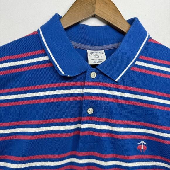Brooks Brothers Polo Shirt men's XL Blue Pink Performance Embroidered Logo Knit - Picture 3 of 10